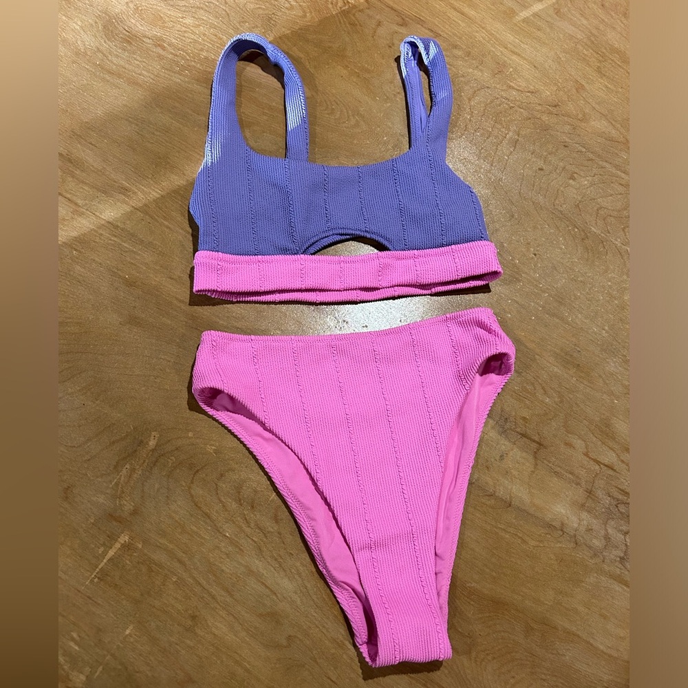Aerie textured purple and pink bikini set. High waist. Top and bottom size small